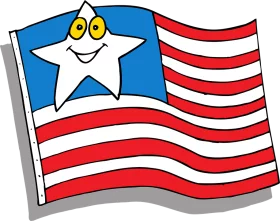 Cheerful Patriotic American Flag Cartoon with Smiling Star Character Clipart