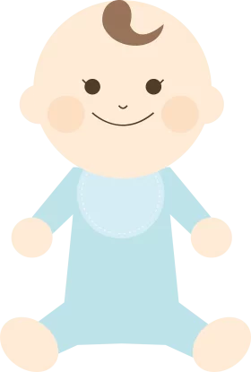 Cute Baby Cartoon Character in Light Blue Sleeper Outfit with Happy Smile