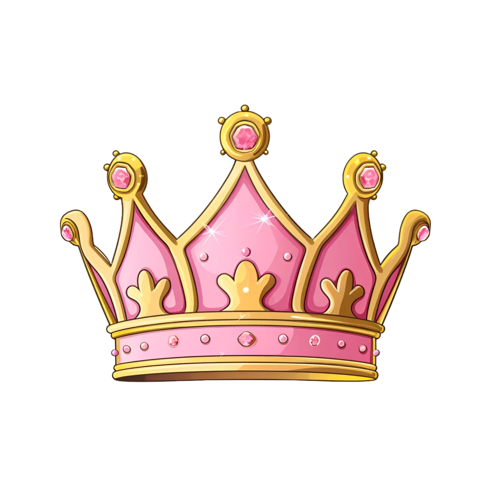 Elegant Pink and Gold Royal Princess Crown Illustration with Decorative Details