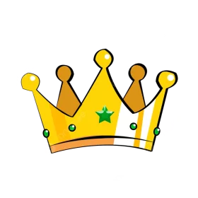 Golden Royal Crown Illustration with Green Star and Blue Gems Clipart