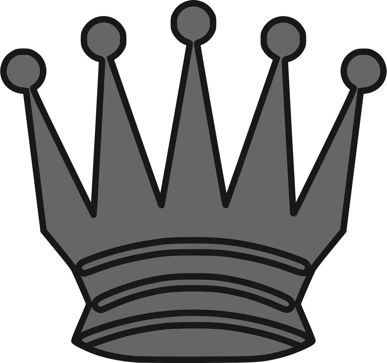 Gray Stylized Royal Crown with Five Points and Horizontal Base Stripes Clipart