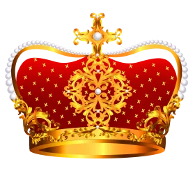 Luxurious Golden Crown with Intricate Filigree and Red Velvet Royal Insignia Clipart