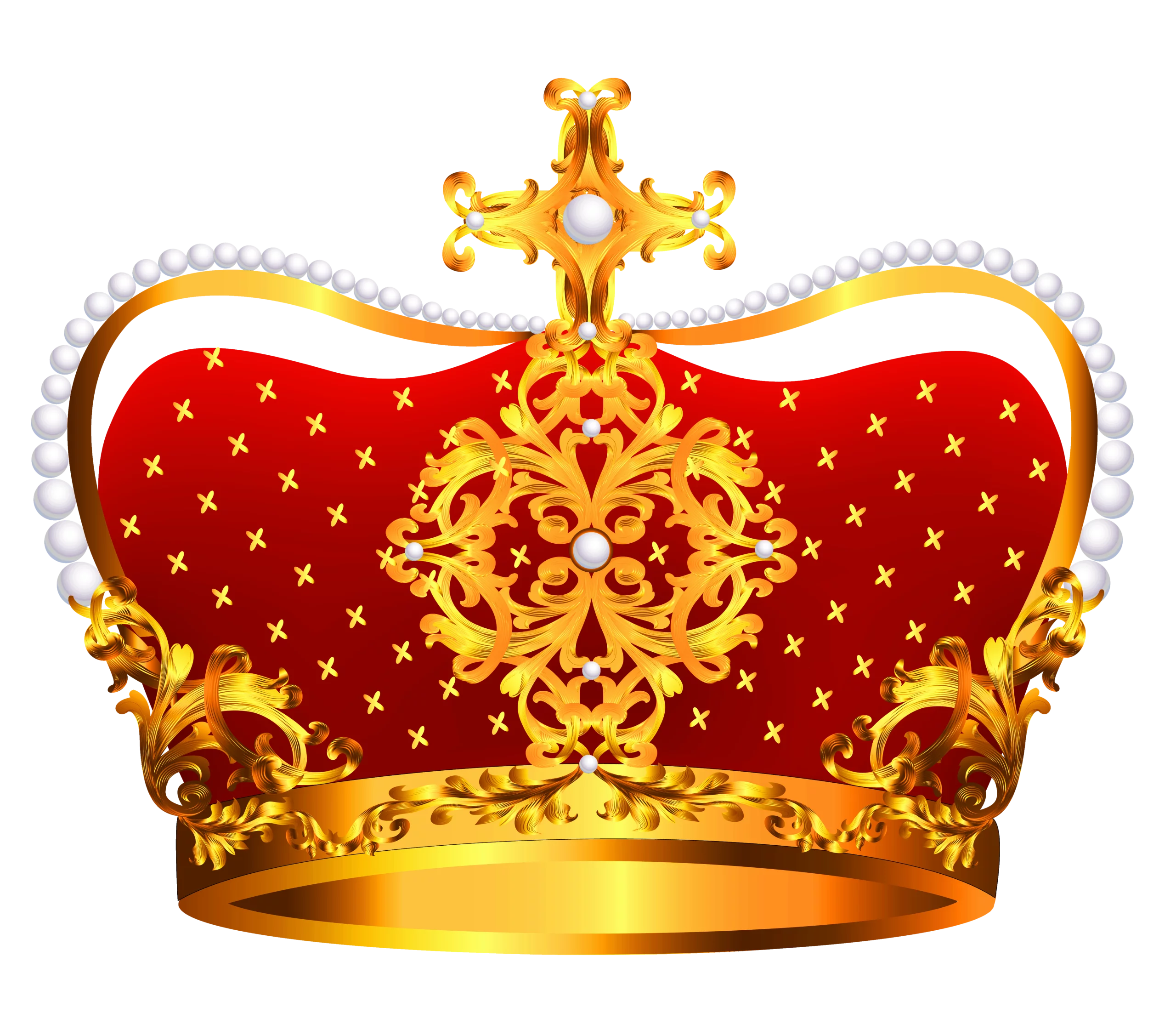 Luxurious Golden Crown with Intricate Filigree and Red Velvet Royal Insignia Clipart