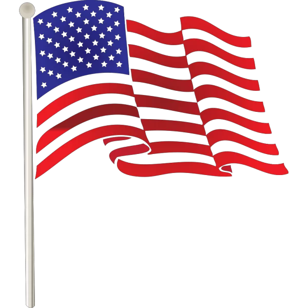 Patriotic American Flag Waving on Pole - USA National Symbol Clipart Illustration