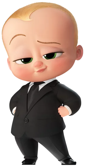 Professional Animated Baby Character in Black Business Suit with Confident Pose