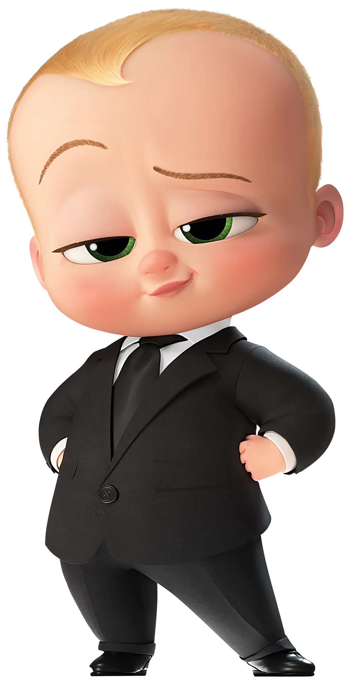 Professional Animated Baby Character in Black Business Suit with Confident Pose