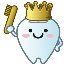 Royal Dental Guardian: Crowned Tooth Mascot with Golden Toothbrush for Oral Health