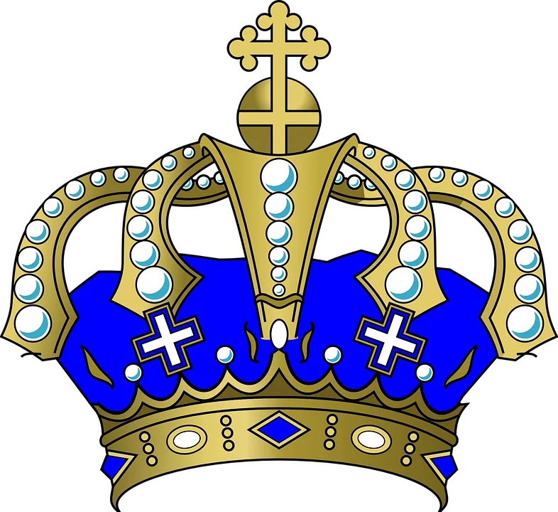 Royal Golden Crown with Blue Velvet and Cross Embellishments Clipart