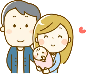 Sweet Family Portrait Clipart with Parents Holding Newborn Baby Illustration