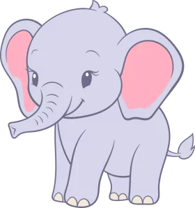 Adorable Baby Elephant Cartoon Character with Lavender Gray Body and Pink Ears