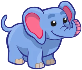 Adorable Blue Baby Elephant Cartoon with Pink Ears and Playful Expression for Kids