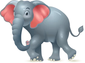 Adorable Gray Elephant Cartoon Character with Pink Ears - Cute Safari Animal Clipart