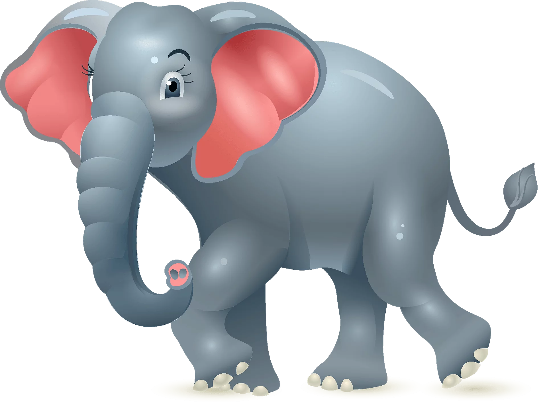 Adorable Gray Elephant Cartoon Character with Pink Ears - Cute Safari Animal Clipart