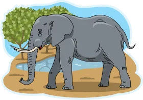 African Elephant Roaming the Savanna Grasslands - Wildlife Cartoon Illustration