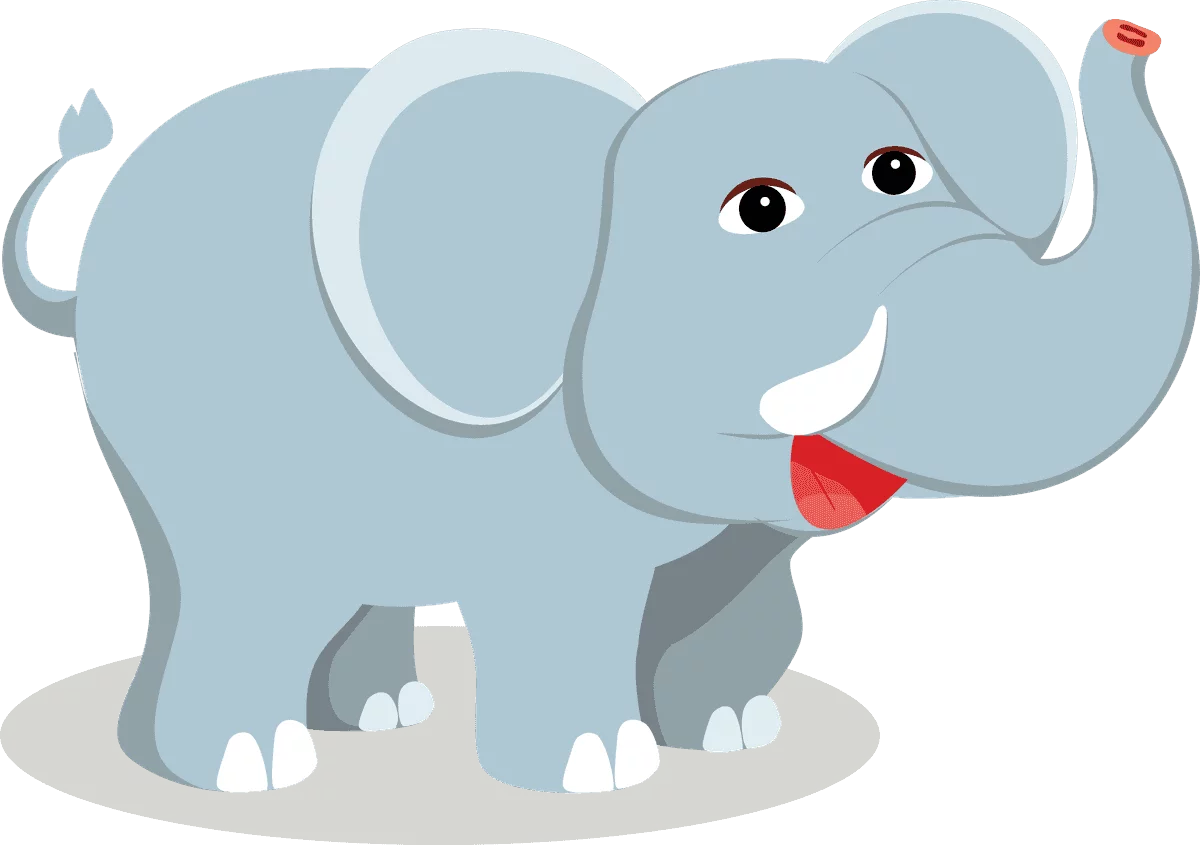 Adorable Baby Elephant Cartoon Character with Big Ears and Playful Expression