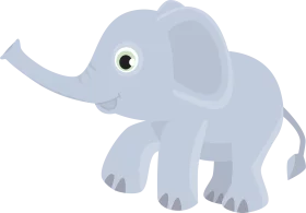 Adorable Baby Elephant Cartoon Character with Playful Expression and Raised Trunk