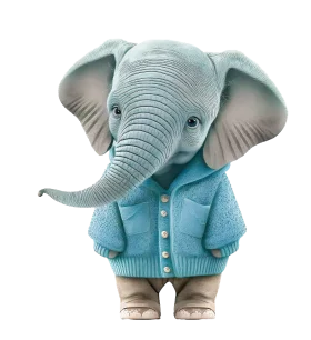 Adorable Baby Elephant Character in Blue Cardigan Sweater - Cute Animal Clipart