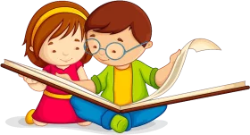 Adorable Cartoon Children Reading Together: Educational Friendship Clipart