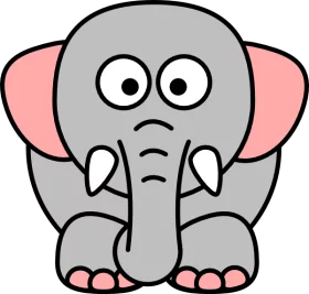 Adorable Cartoon Elephant with Big Pink Ears and Expressive Round Eyes: Cute Children's Character