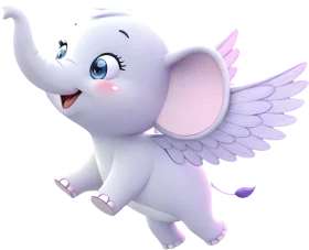 Adorable Flying Baby Elephant with Wings - Cute Fantasy Animal Character Clipart