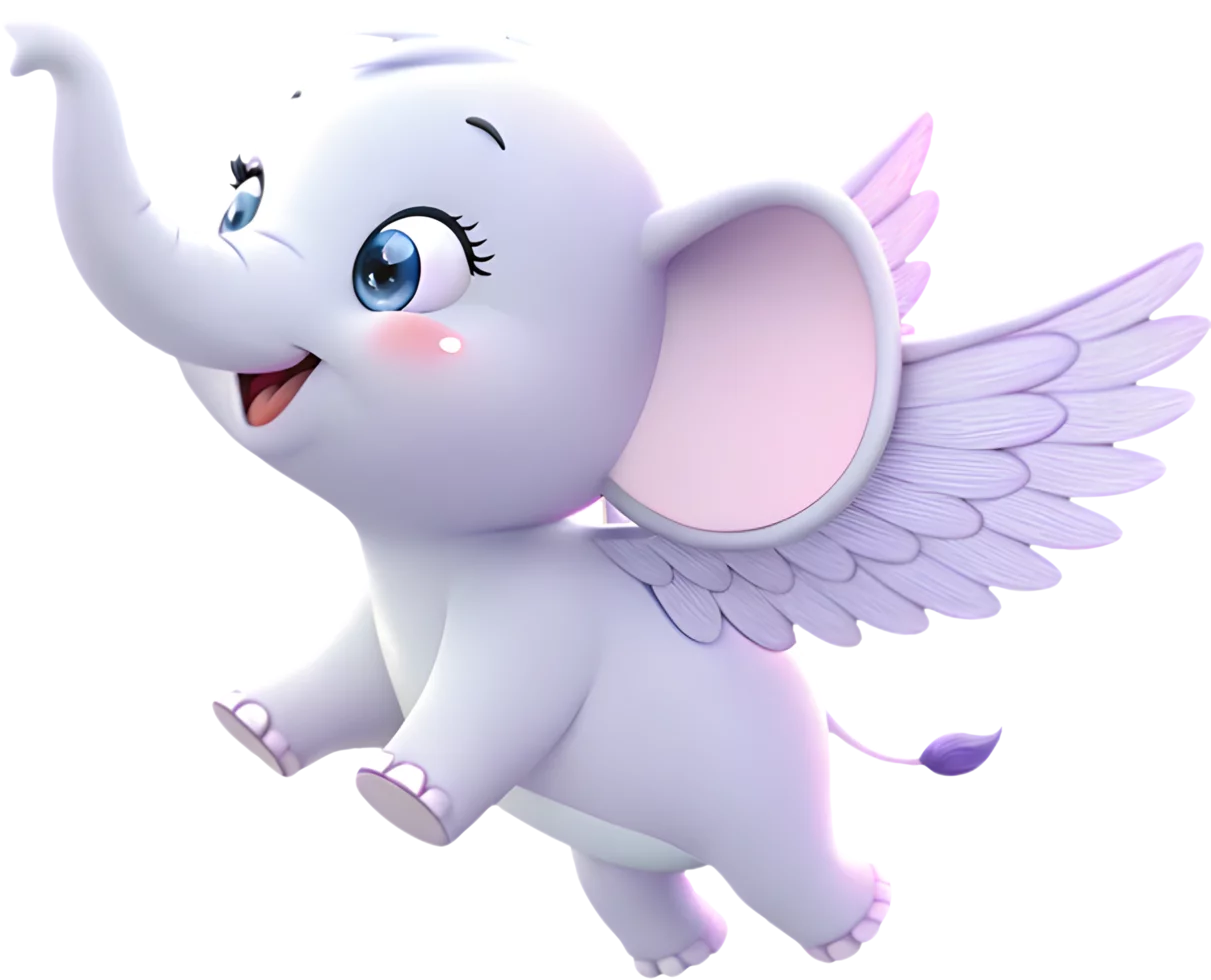 Adorable Flying Baby Elephant with Wings - Cute Fantasy Animal Character Clipart