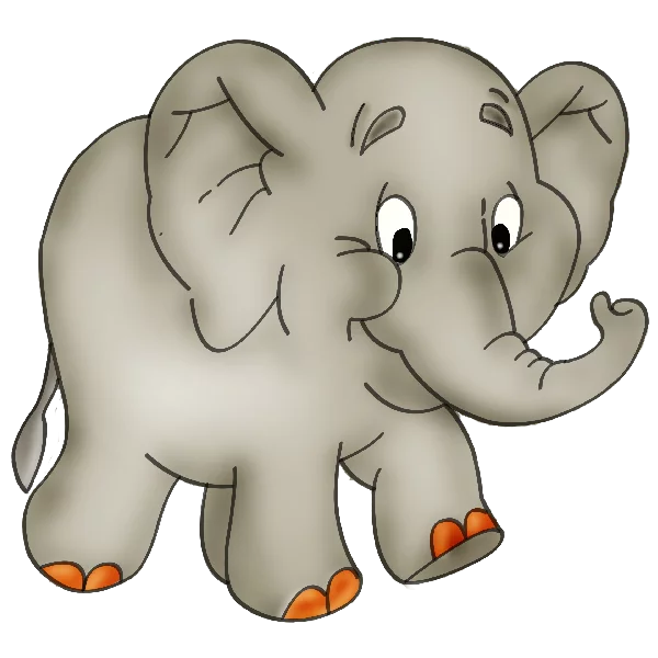 Adorable Gray Baby Elephant Cartoon Character with Orange Feet Clipart