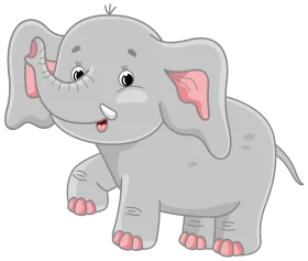 Adorable Gray Baby Elephant with Pink Accents - Cute Cartoon Animal Character for Children