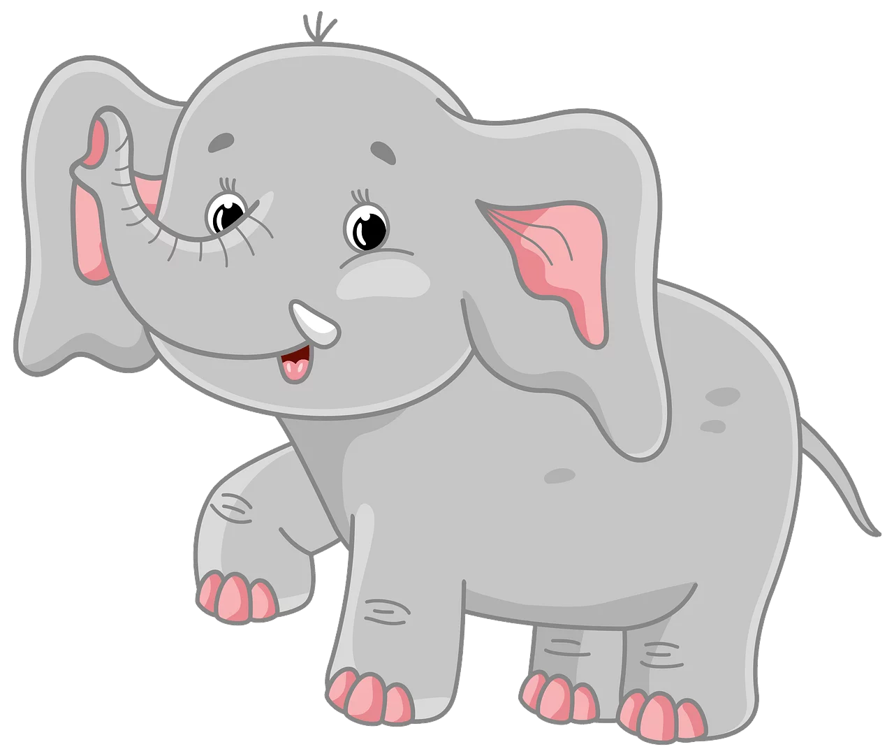 Adorable Gray Baby Elephant with Pink Accents - Cute Cartoon Animal Character for Children