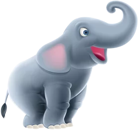 Adorable Gray Cartoon Elephant with Curled Trunk and Cheerful Expression Clipart