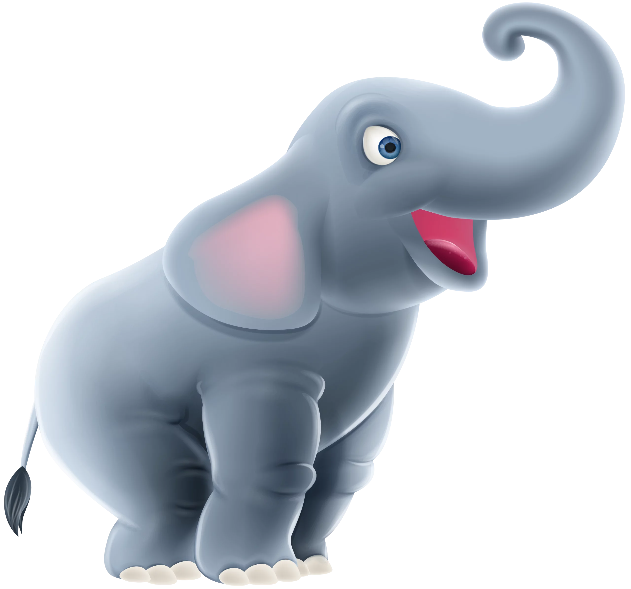 Adorable Gray Cartoon Elephant with Curled Trunk and Cheerful Expression Clipart