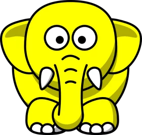 Adorable Yellow Cartoon Elephant with Big Eyes and Expressive Face Clipart