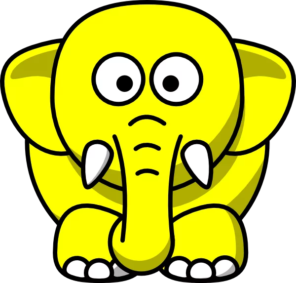 Adorable Yellow Cartoon Elephant with Big Eyes and Expressive Face Clipart