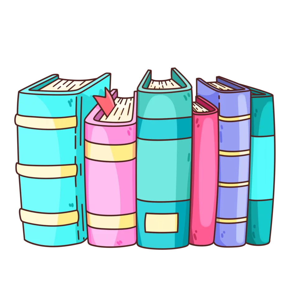 Colorful Collection of Books in Vibrant Turquoise and Pink Clipart Illustration