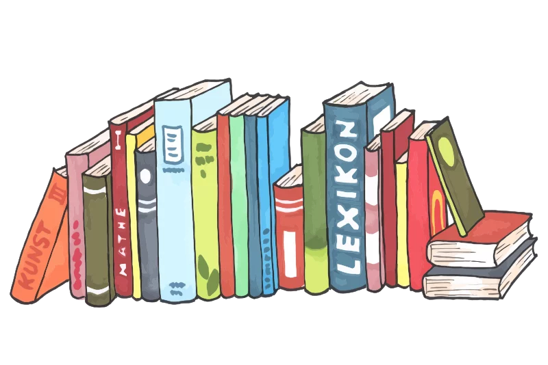 Colorful Illustrated Bookshelf Collection of Books with Lexicon Dictionary Clipart