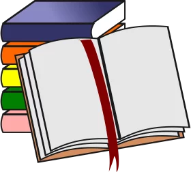 Colorful Stack of Books with Open Book and Red Bookmark Clipart Illustration