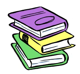 Colorful Stack of Educational Books Purple Yellow Green Cartoon Clipart