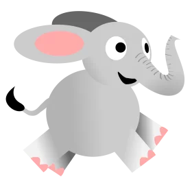 Cute Cartoon Gray Elephant with Pink Cheeks and Playful Expression Jumping Happily