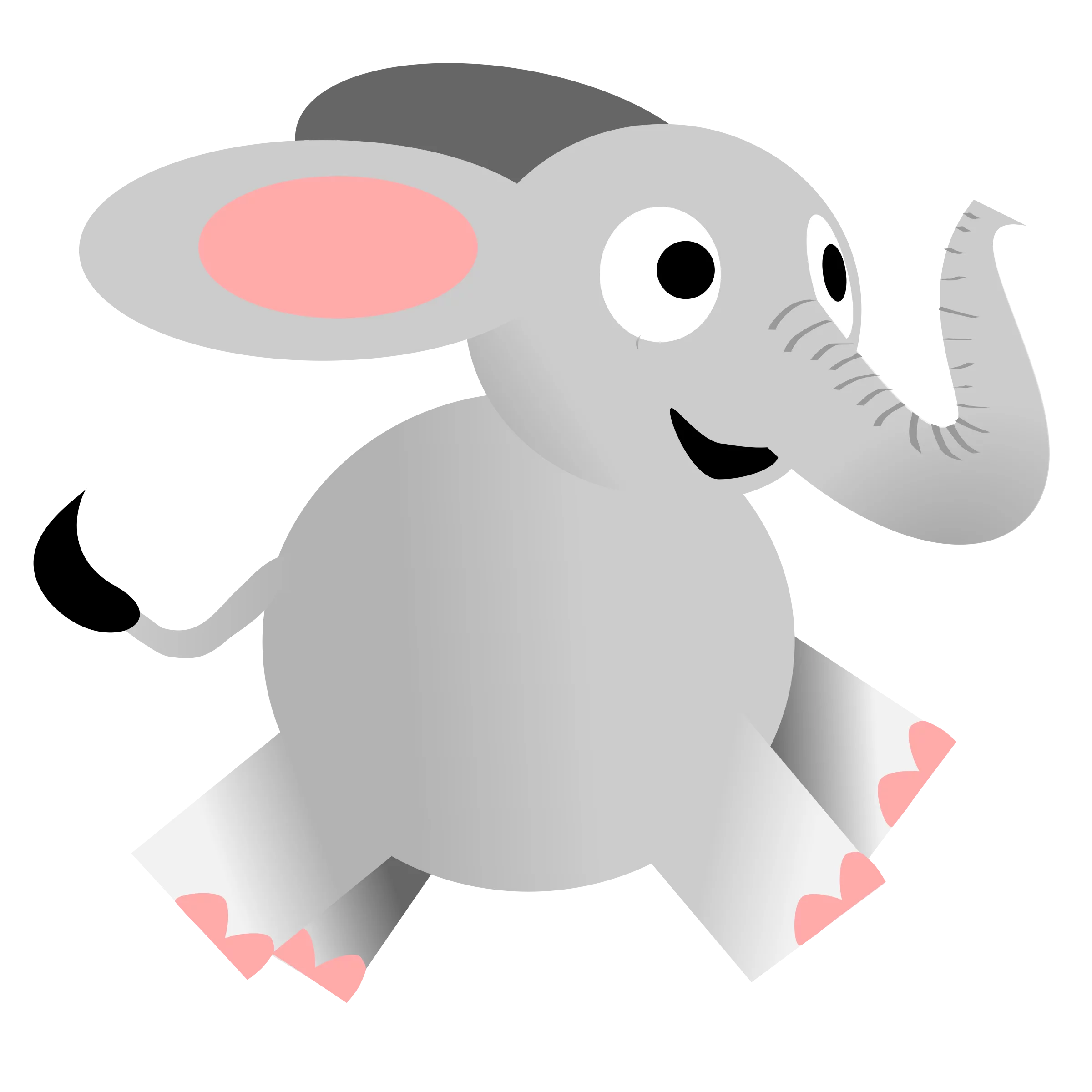 Cute Cartoon Gray Elephant with Pink Cheeks and Playful Expression Jumping Happily