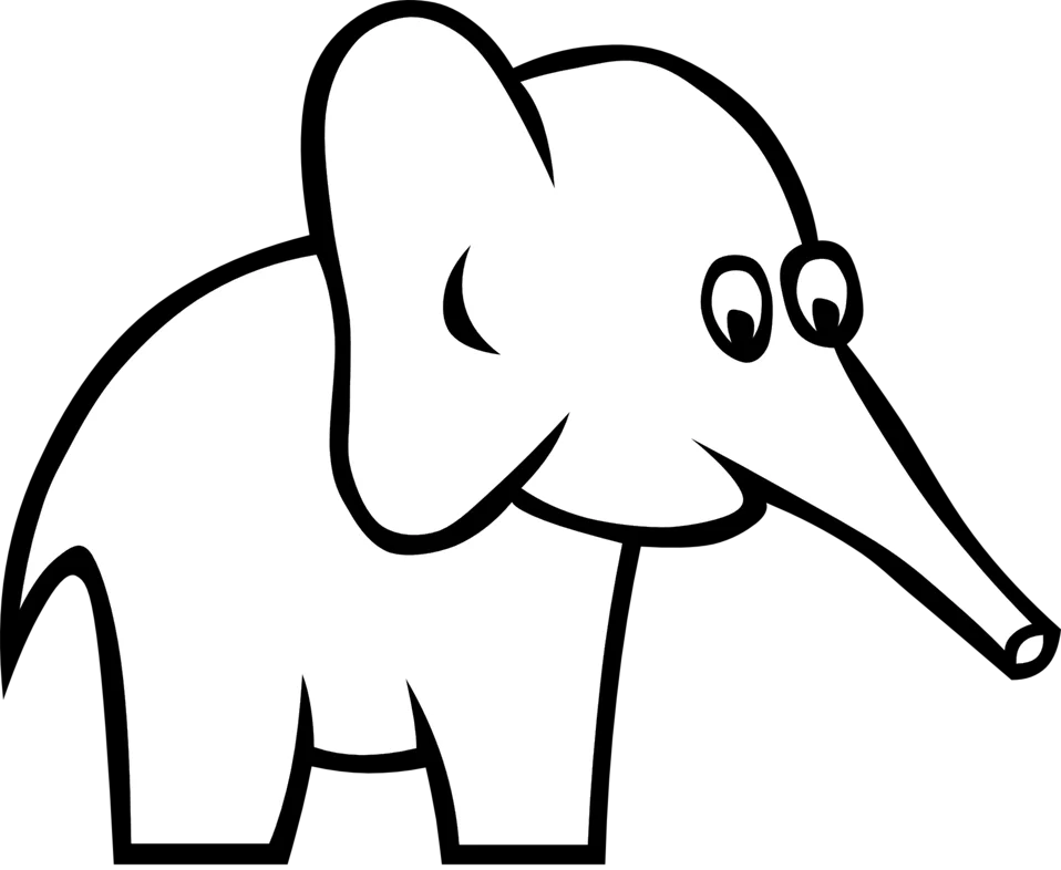 Cute Minimalist Black and White Elephant Cartoon Drawing for Children's Projects