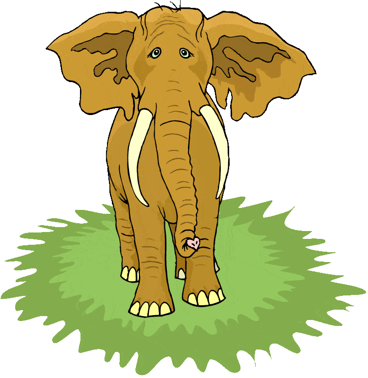 Golden-Brown Cartoon Elephant Standing on Circular Green Grass Patch Clipart