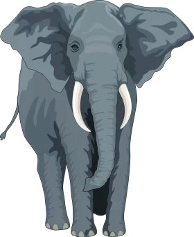 Majestic Gray African Elephant with Tusks Standing Proudly in Digital Clipart Style