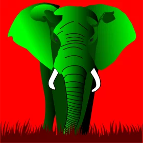 Majestic Green Elephant Silhouette Against Vibrant Red Background Clipart