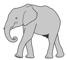 Majestic Grey Elephant Silhouette Walking in Profile - Simple Wildlife Illustration