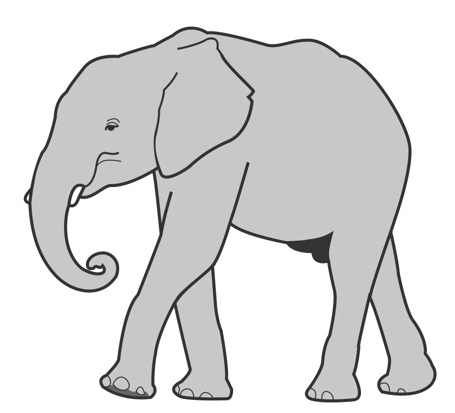 Majestic Grey Elephant Silhouette Walking in Profile - Simple Wildlife Illustration