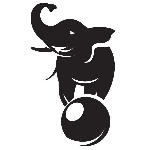 Playful Elephant Silhouette Balancing on Ball - Circus Themed Clipart Design