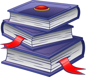 Stack of Navy Blue Books with Red Ribbon Bookmarks Educational Clipart