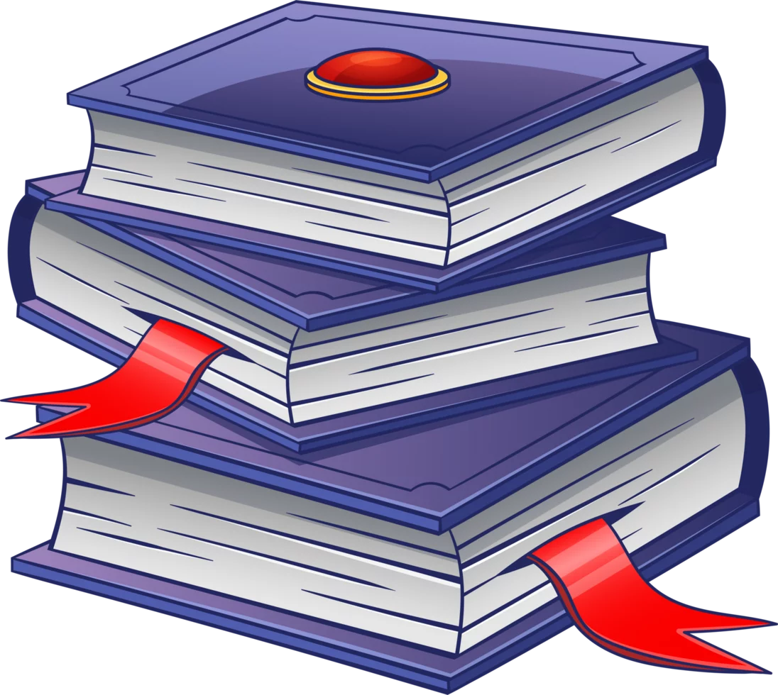 Stack of Navy Blue Books with Red Ribbon Bookmarks Educational Clipart