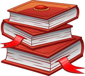 Stack of Red Hardcover Books with Ribbon Bookmarks in Cartoon Style Clipart