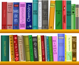 Vibrant Academic Library Collection: Colorful Books Arranged on Wooden Shelves