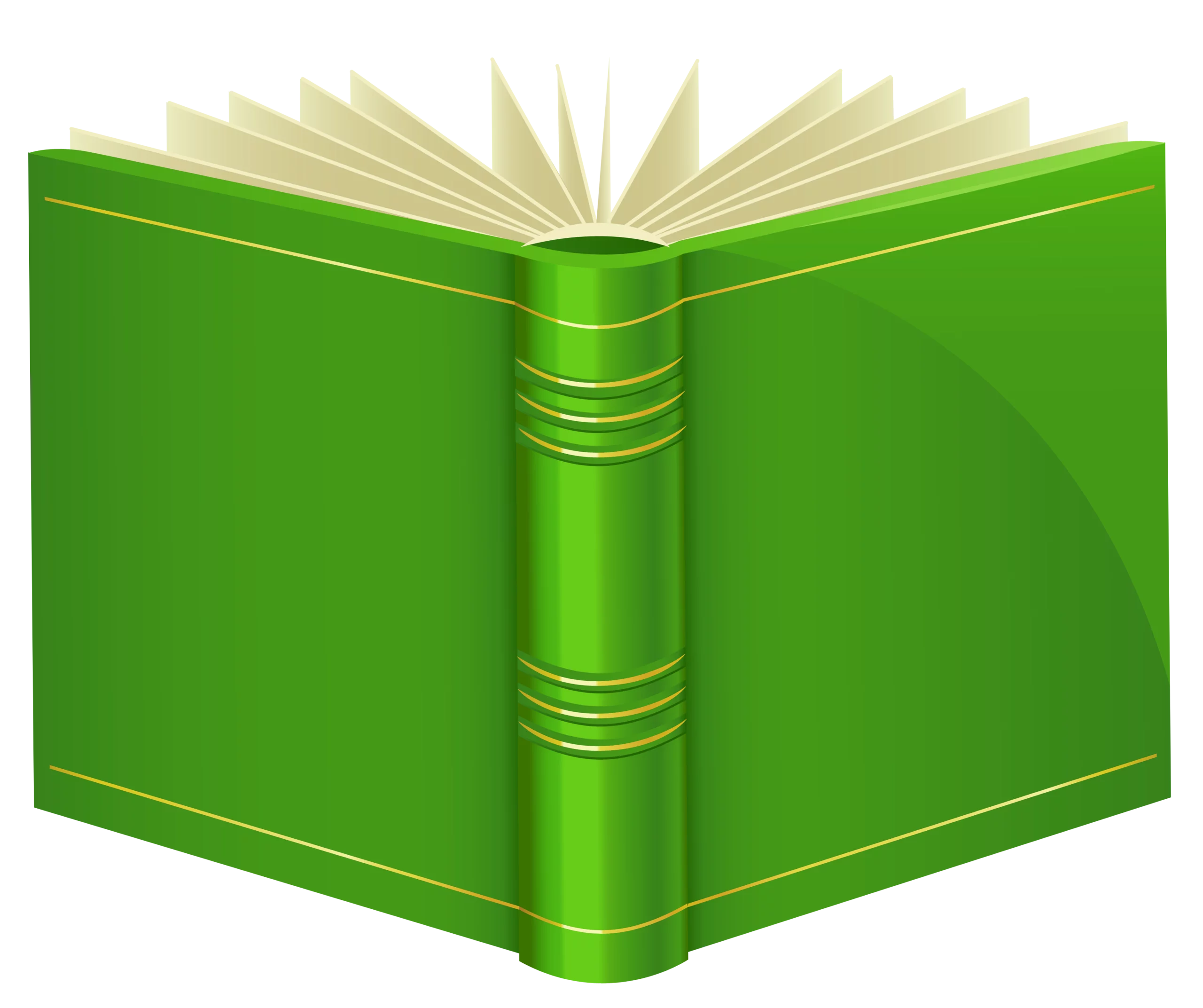 Vibrant Green Open Book with Gold Trim Binding and Fanned Pages Clipart